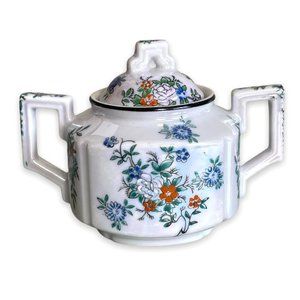 Trico Vintage ‘40s Handpainted Porcelain Floral Sugar Bowl With Lid Nagoya Japan